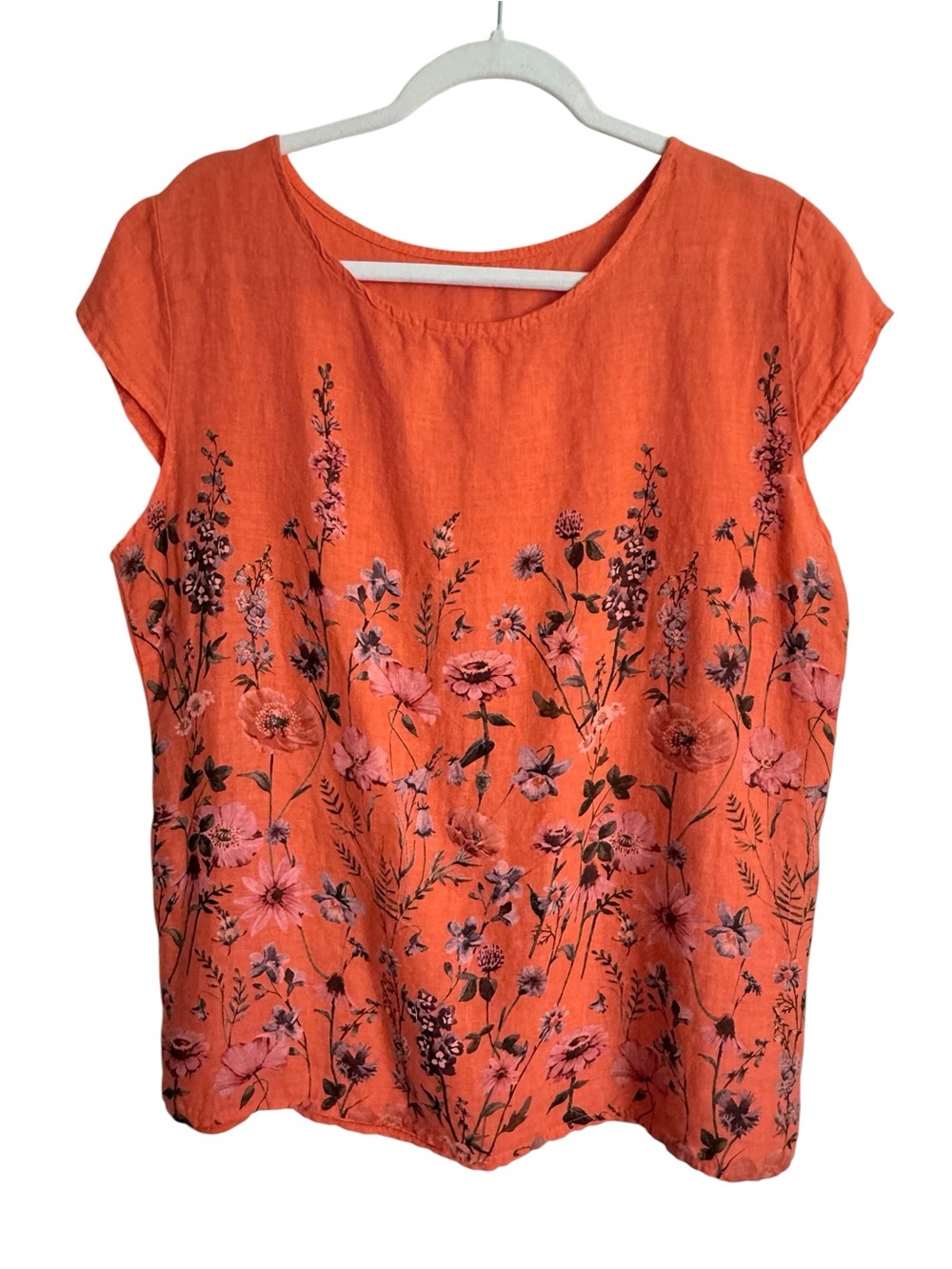 Italian Linen Top with muted floral design - M/L